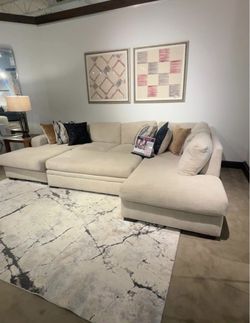Large Cream Fabric Sectional Sofa