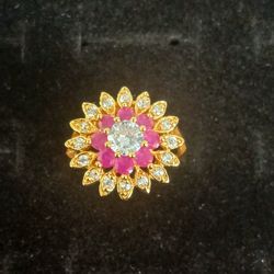 Ruby & Diamond Cluste Gold Plated Ring