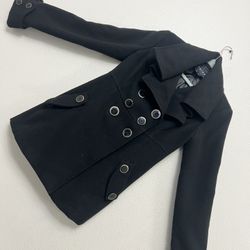 Women's Black Wool Peacoat – Chime Brand – Pleated Back Detail