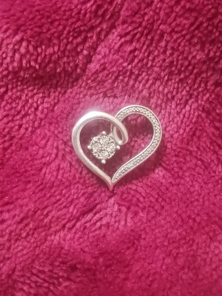 Sterling Silver Heart Pendant w/ Diamonds