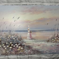 Large Original Oil Painting 24×36 in – Coastal Beach Scene