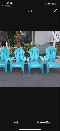 Set of 4 Teal Plastic Adirondack Chairs
