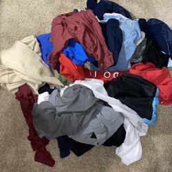 Pile of clothes-mix of long sleeves, hoodies, jackets, shorts, and short sleeves