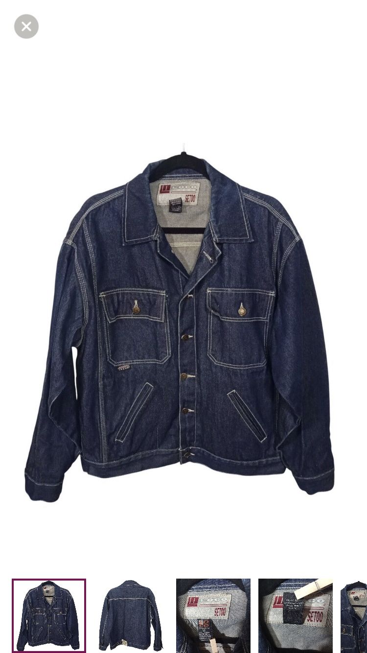 Vintage Loco Street Gear Mens Denim Jacket Size XL Cotton Dark Blue Outdoor