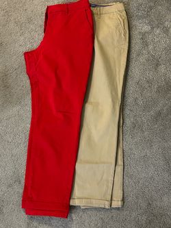 Two Pairs of Chino Pants Red and Khaki size 6 (98% cotton )