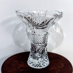 ShannoN Godinger 11.75-In. LEAD CRYSTAL Trumpet Vase ~ Dublin Pattern ~ DRAMATIC, BRILLIANT & STUNNING!