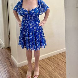 Royal/White Floral Dress Sz 13 New With Tag 