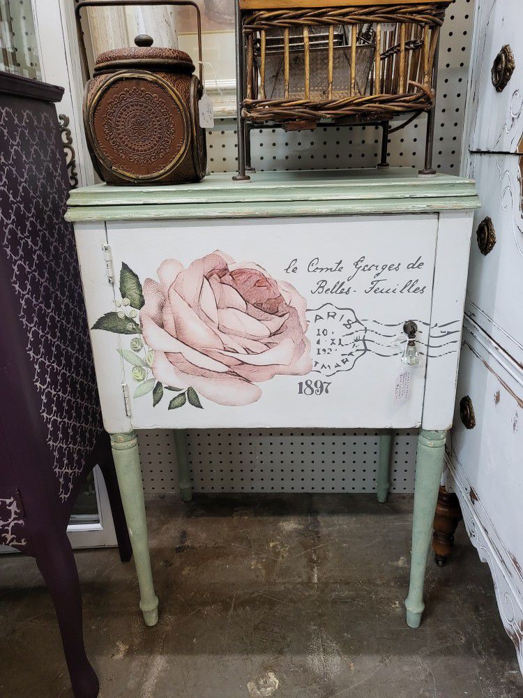Vintage Sewing Cabinet turned into a Side Table  with Shelf.