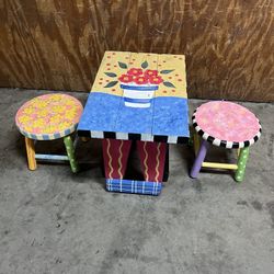 Beautiful hand painted table and stools. Made of sold wood very sturdy and strong will last years to come. Pickup location below.  31705 FL-54, Wesley