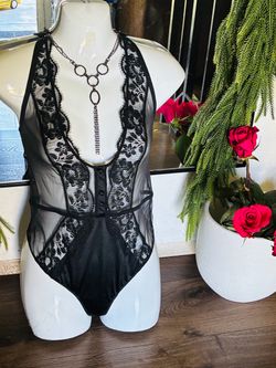 Black Lace and Mesh Lingerie Bodysuit