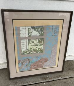 A. Calhoun Signed 1977 Framed Serigraph – Cat by Window – 26.5”x23.5” Art