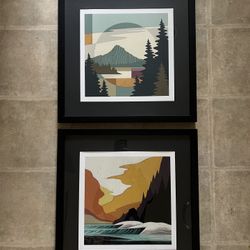 Set of two 17" x 17" Frame & Matter Abel Art Prints- Mountains & Ocean Scenes