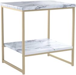 2-Tier Faux Marble Metal bracket End Table, Nightstand , Small Coffee Table