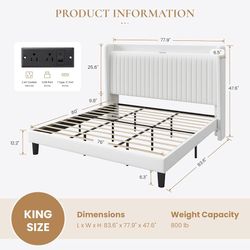 King size velvet bed frame white