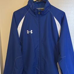 Under Armour Men's Track Jacket Blue White Mesh Full-Zip Size L Lightweight