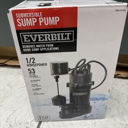 EVERBILT - Submersible SUMP PUMP 1/2 HP Vertical Float Switch -53 GPM