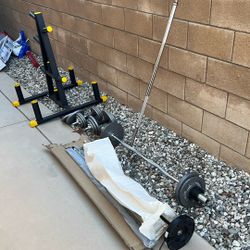 Barbell And Extra Bar Plus Dumbells And Weight Rack 