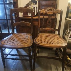 2 Beautifully Re-caned Antique Chairs. Same Size Slightly Different Design 