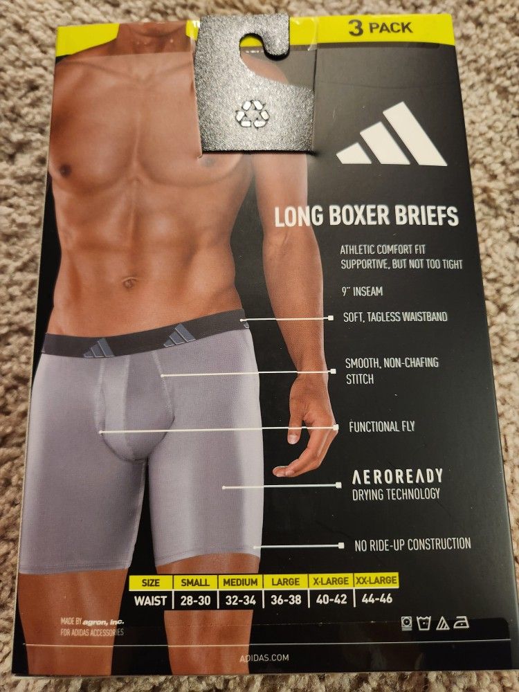 Adidas Men's Boxer Briefs Athletic Microfiber Long Mens Medium M New Compression Short Shorts Spandex