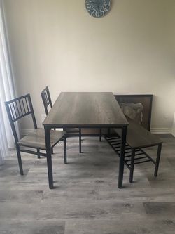 4-Piece Dining Table Set w/ 2 Chairs & Bench – Modern Industrial Style