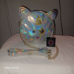OLIVIA MILLER  Girl Collection Unicorn/Cat Purse,Silver/pink.