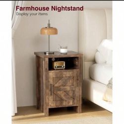 Farmhouse Modern Nightstands With Storage Shelf And Barn Door Set Of 2 For Bedroom Pure Brown