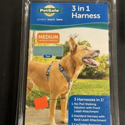 Petsafe 3 In 1 Harness, No Pull, Standard & Car Restraint, Medium, Teal color. 