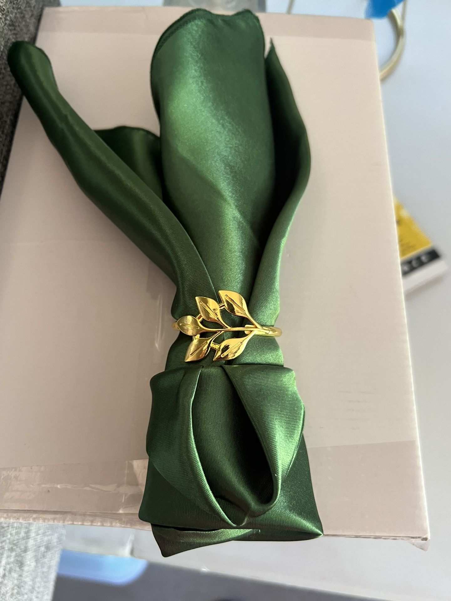 Emerald Green With Gold Ring Satin Napkins