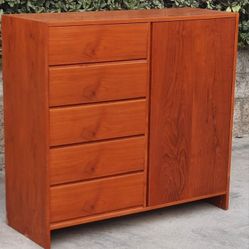beautiful Mid Century Danish Modern TEAK ARMOIRE WARDROBE GENTLEMAN'S CHEST DRESSER with lots of STORAGE 