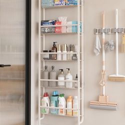 UMDONX Behind The Door Bathroom Shelf Narrow 5-Tier, Space-Saving Slim Storage Shelf Narrow Shelving Unit for Bathroom and Kitchen White