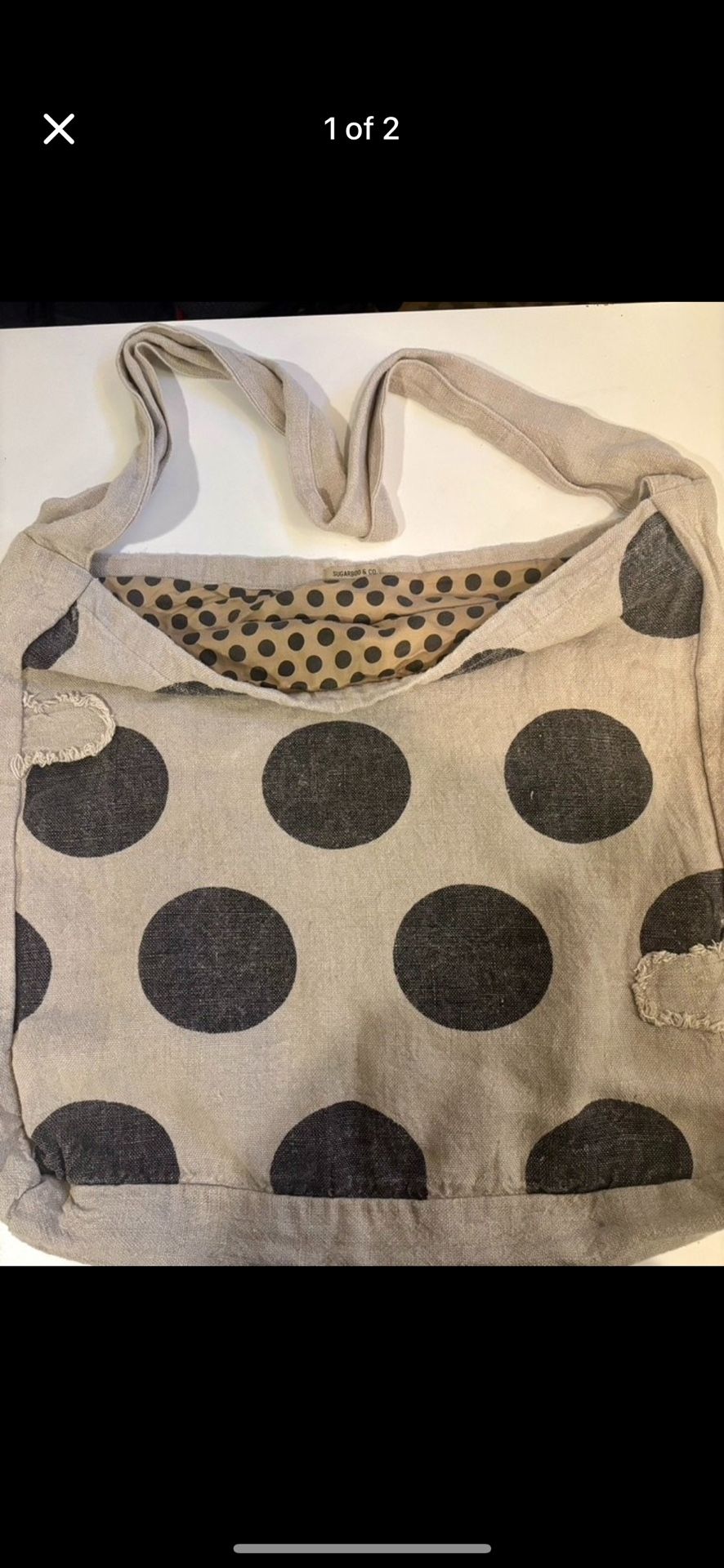 Sugarboo and Company Polka Dot Messenger Bag with inside pocket, fully lined