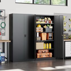 Yizosh Metal Garage Storage Cabinet with Lock, 71" Locking Tool Cabinet with 2