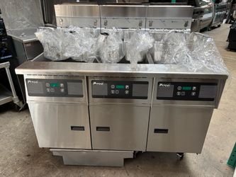 Triple Gas Deep Fryers 50-60 Lbs each Pitco with Filter system on wheels NSF commercial Restaurant Equipment stainless steel delivery available