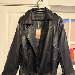 Black Faux Leather Trench Coat