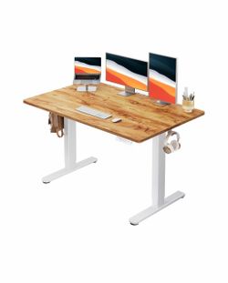 Height Adjustable Electric Standing Desk, 44 x 24 Inches Sit Stand up Desk, Memory Computer Home Office Desk, Light Vintage Brown