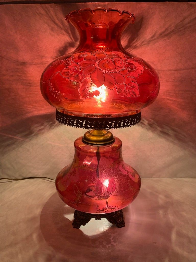 Vintage Gone With The Wind Cranberry Lamp