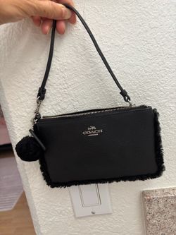 Coach Black Leather Shearling Trim Crossbody Bag