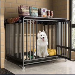 48Inch Heavy Duty Dog Crate Cage Kennel with Wheels, High Anxiety Indestructible Dog Crate, Sturdy L