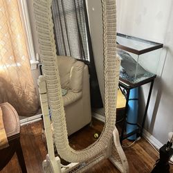 Vintage Freestanding Full Length Rattan Floor Mirror by Interlude Circa 1970s