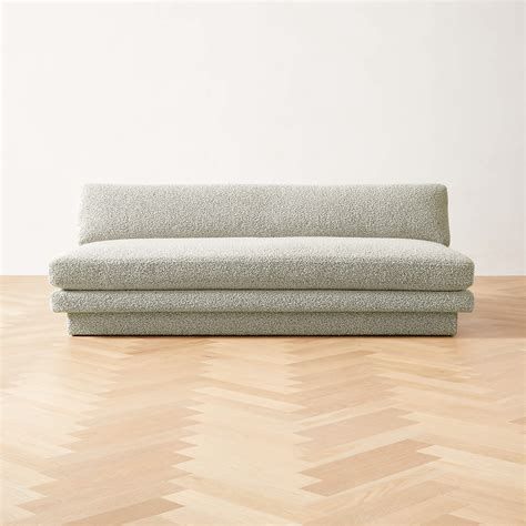 Plinth Modern Armless Peppered Grey Boucle Sofa