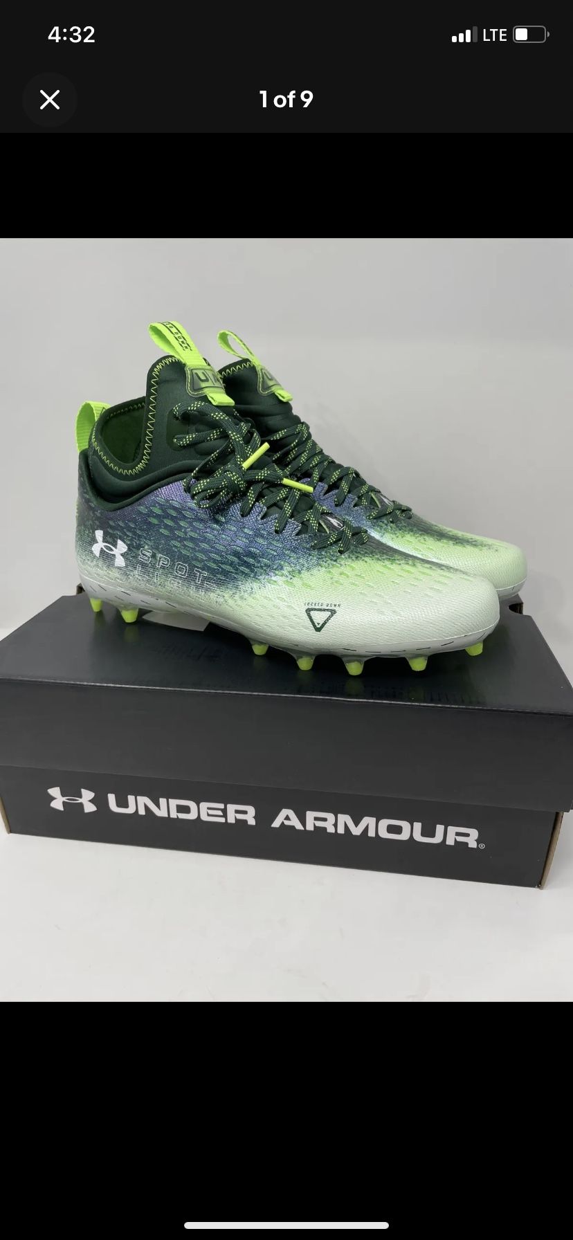 Under Armour, UA Spotlight Lux MC Football Cleats Green White