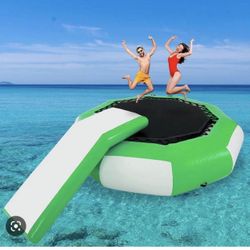 Inflatable Water Trampoline, 10ft Water Bouncer with Escalator and 4-Step Ladder Trampoline