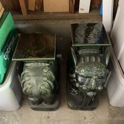 Pair of green ceramic elephants