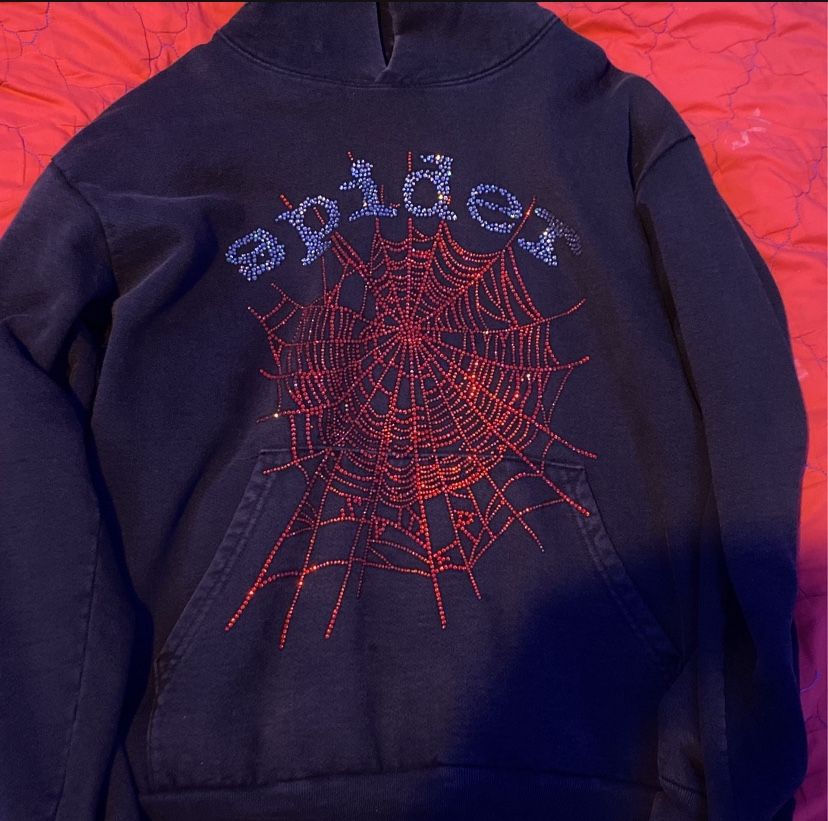 RARE Black And Red Rhinestone Sp5der Hoodie