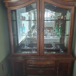 Large Wood And Glass China Cabinet 