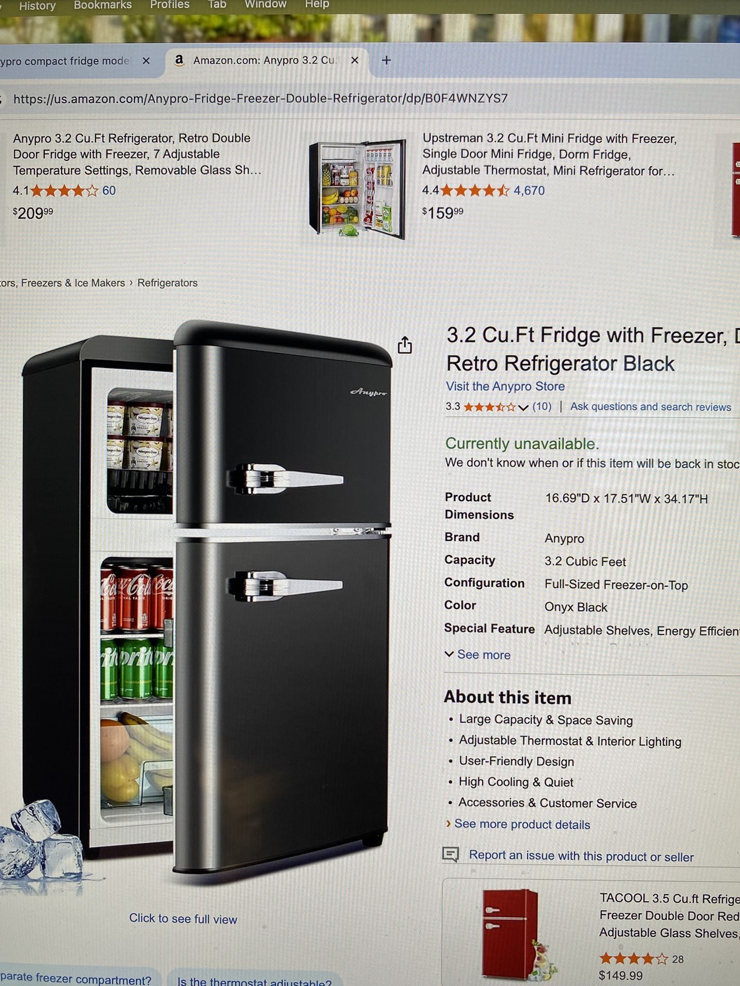 Black Retro Mini Fridge & Freezer