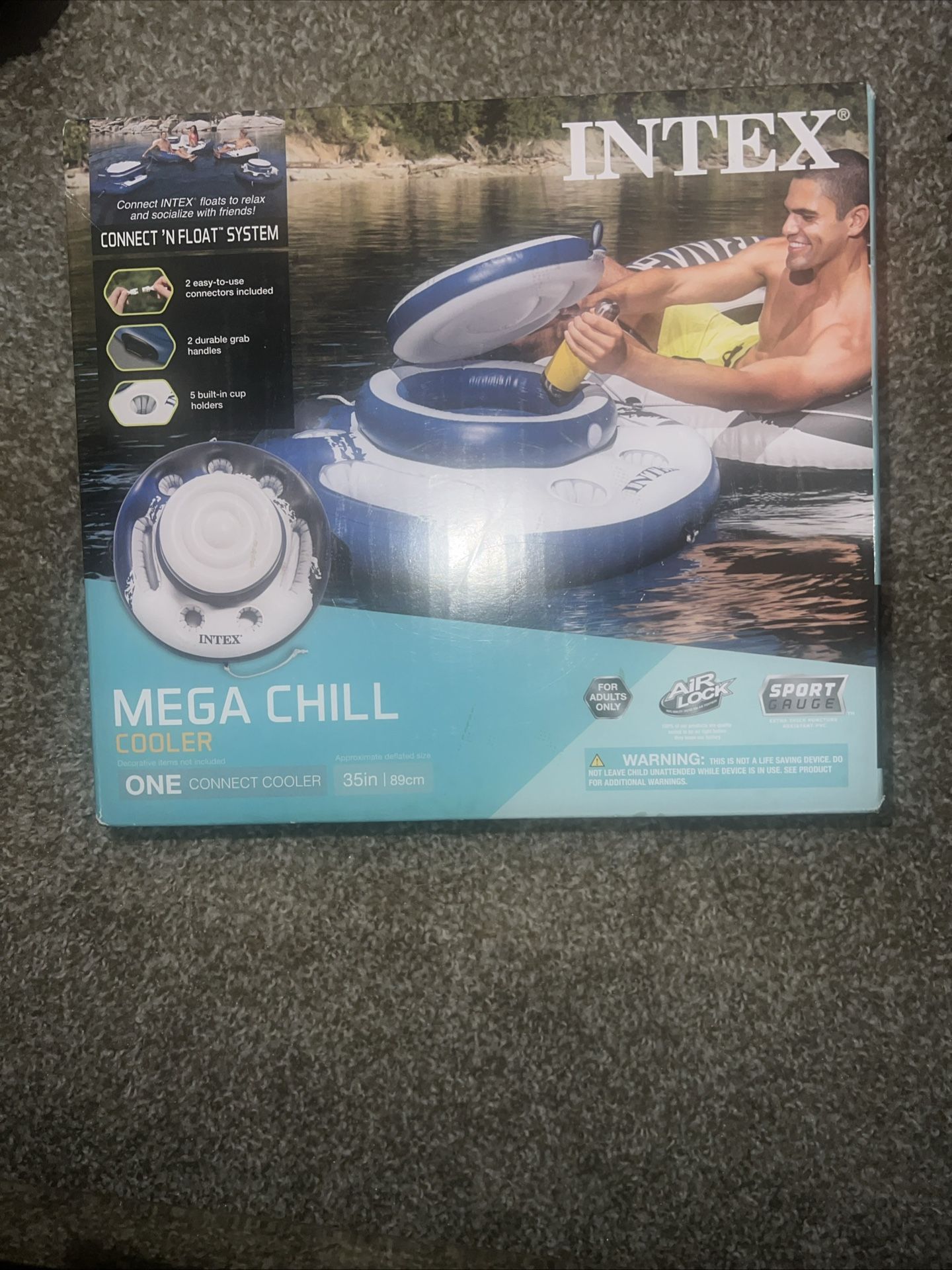 Intex Mega Chill Inflatable Floating 24 Can Beverage Cooler for River Run Tubes