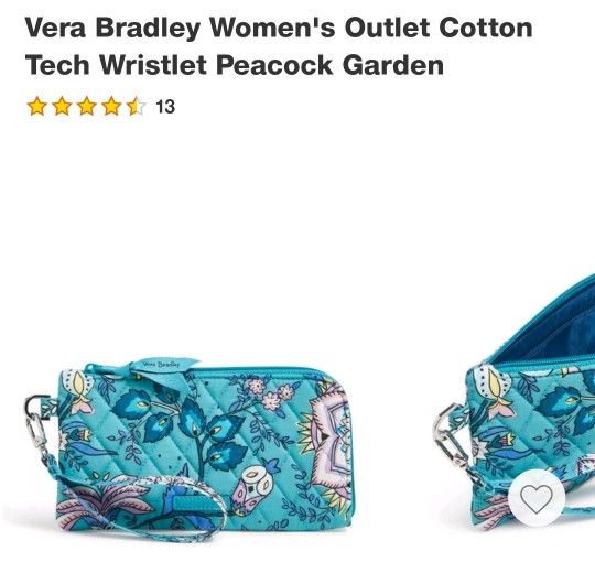 Vera Bradley Wristlet Pouch Teal Peacock Pattern