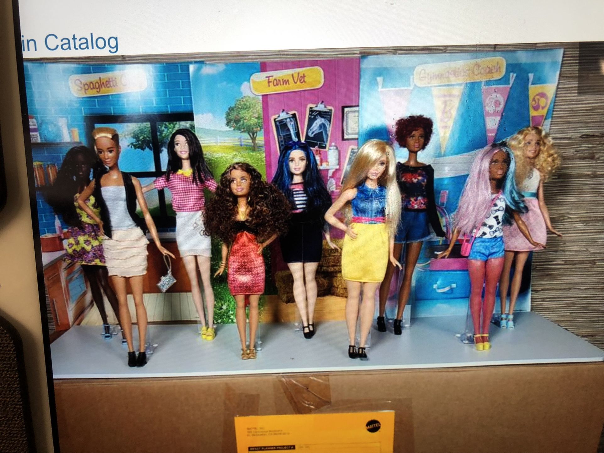 Collectible  Barbies 2016 Mattel (9) Curvy Series Display.