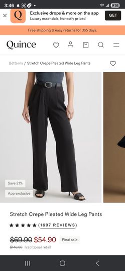 Quince Stretch Crepe Pleated Wide Leg Pants